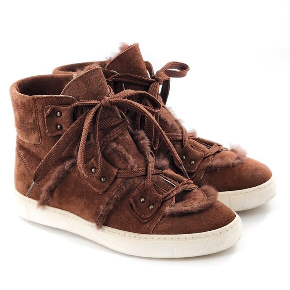 NAVYBOOT SWITZERLAND Brown Suede Lace Up High Top Sneakers Real Fur - Picture 4 of 10